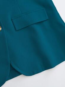 Franclia Casual Khaki Blazer Jacket Paired With Slim Fit Camisole Dress, Women's 2 Pieces Suit Set, Versatile For Commute And Daily Wear, Spring/Autumn - Teal Blue - View 6