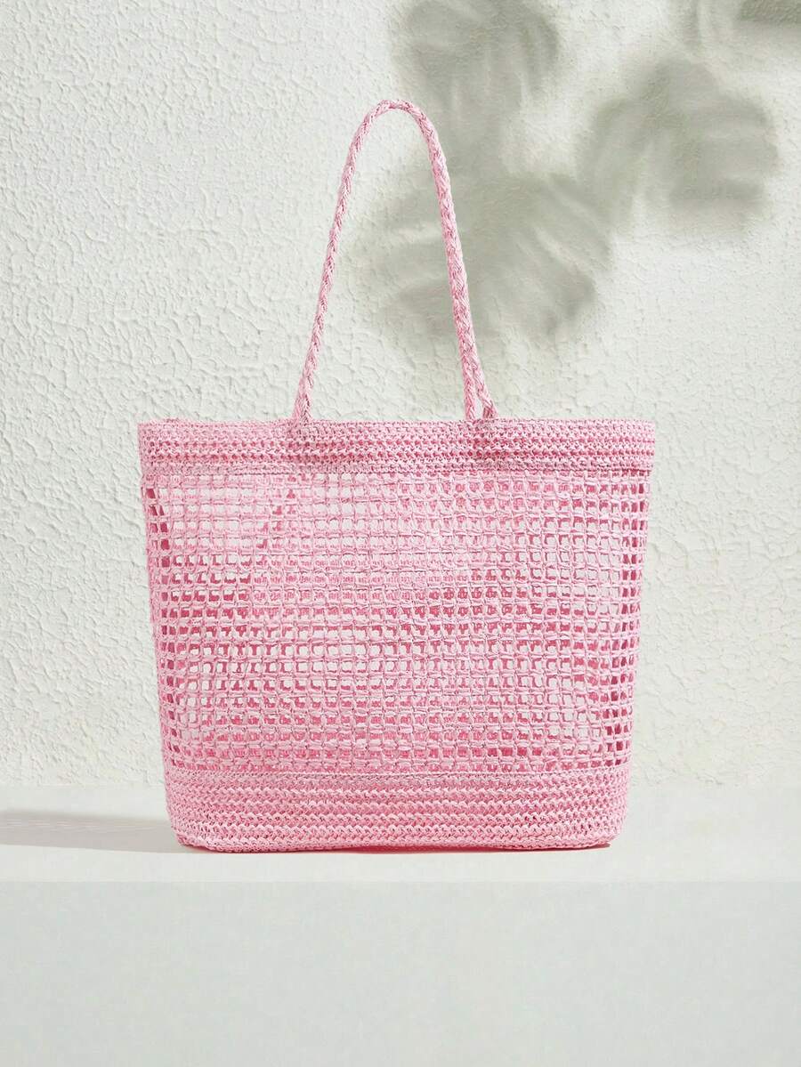 SHECARRY Túi tote bằng rơm nhiều màu sắc dành cho nữ, dung tích lớn, thích hợp cho kỳ nghỉ và du lịch. - Màu Hồng baby - Xem 1
