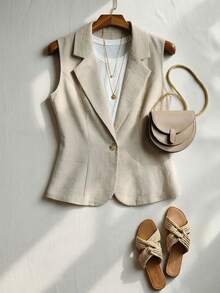 GlowEve Women's Elegant Casual Apricot Linen Suit, Suitable For Office, Commuting, Outings, Loose Casual Set, Summer Wear, Women's Office Suit, Apricot Set, Women's Two Pieces Suit, Elegant Women's Suit - Grey - View 5