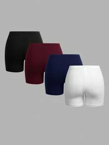 SHEIN EZwear 4pcs Women's Multicolor Tight Casual Short Leggings Set Stretchy Shorts For Woman - Multicolor - View 2