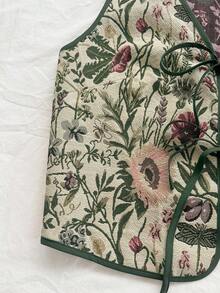 Soleia 大码女式度假休闲复古热带植物提花系带纹理面料背心 - 彩色 - 查看 6