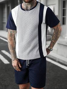 Manfinity Homme Men's Contrast Color Round Neck Casual Short Sleeve T-Shirt, Summer - Multicolor - View 6