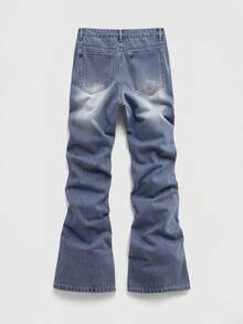 ROMWE MEN Street Life Spring Casual Graphic Men'S Union Jack Embroidery Pattern Layered Distressed Flare Jeans - Light Wash - View 3