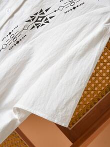 Rusticease 印花白色休闲女式短袖衬衫，春夏款 - 白色 - 查看 4