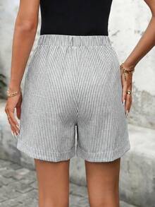 EMERY ROSE 女士条纹抽绳腰带休闲百搭日常短裤 - 獵人綠 - 查看 2