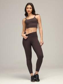 Sigmas Women's No Front Seam Legging High Waisted Buttery Soft Workout Lounge Pant - Coffee Brown - View 4