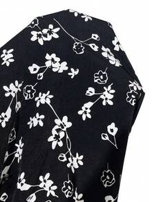 Solflare 女士加大码圆领白色针织T恤和印花开衩裙两件套 - 黑與白 - 查看 3