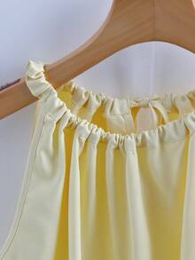 GlowEve Women's Yellow Fabric Collar Twist Drawstring Tank Top - Yellow - View 5
