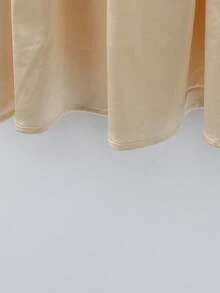 GlowEve 女士优雅收腰V领无袖针织上衣搭配喇叭中长裙套装，仿丝绸面料，适合日常通勤 - 香檳色 - 查看 7