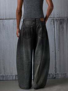 NEON BLANC 男士街头时尚印花口袋弯刀牛仔裤 - 灰色 - 查看 2