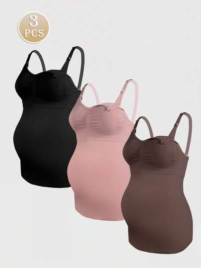 Moonlight&Mama 3件套女士无缝简约纯色孕妇文胸，高品质，高性价比，舒适便携，长款