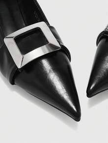 CUCCOO BIZCHIC Pointed Thick Heel Middle Heel Women's Leather Slip OnBeautiful Temperament French Low Vamp Shoes Women's New Spring And Autumn Spring Shoes - Black - View 8