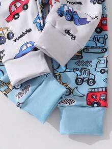 Bộ đồ ngủ 4 món cho bé trai, ôm sát, in hình máy xúc, cần cẩu, xe tải ngộ nghĩnh, phối màu gồm áo dài tay và quần. - Nhiều màu - Xem 6