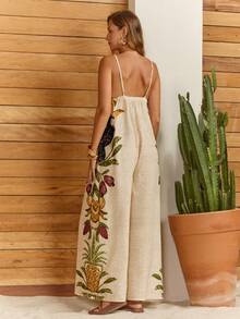 CAJUNI 女士热带印花深V领性感无袖连体裤 - 彩色 - 查看 2