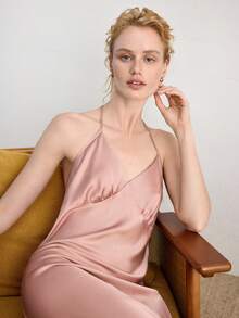 Ocili 女士舒适纯色露背吊带连衣裙家居服 - 粉色 - 查看 7