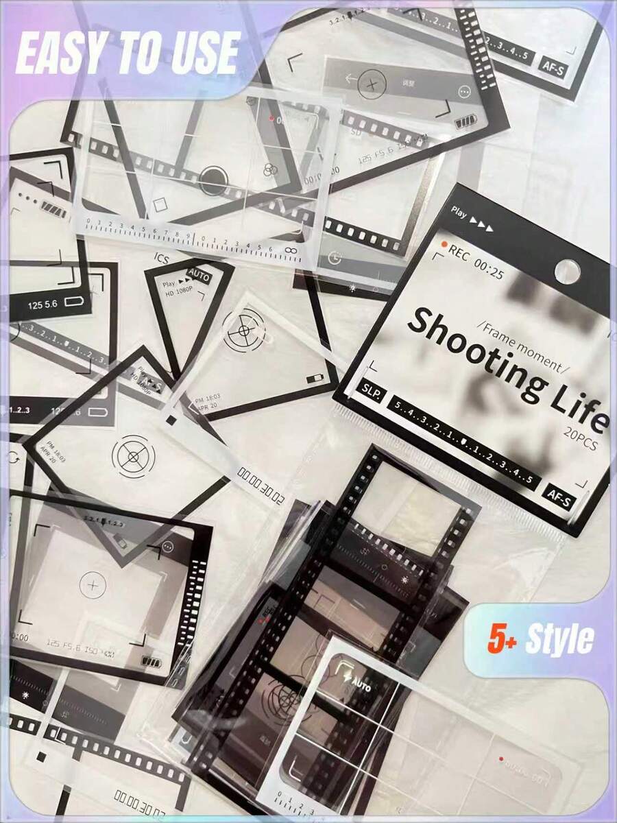 [拍摄生活系列] 1 包/20 张黑白胶片摄影相框 DIY 贴纸情人节、情人节婚礼、生日 - 黑與白 - 查看 1