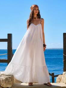 EURMUSE Embroidered Broderie Detalied Maxi Dress , High Quality Fabric, Limited Edition Collection, Summer Look - White - View 3
