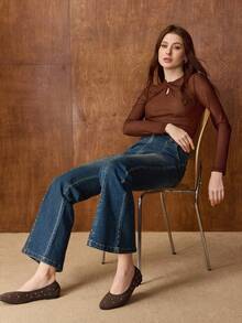 MOTF 女士铆钉圆头平底鞋 情人节春季鞋履 - 咖啡棕 - 查看 3