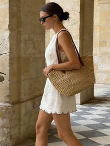 Almamuse 女士度假圆领露背系带休闲无袖连衣裙 - 杏色 - 查看 6