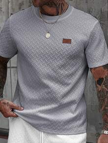 Manfinity Homme 男士夏季提花罗纹领短袖T恤，送给男友或老公的精美礼物，非常适合夏季日常休闲穿着，也适合海边度假，时尚百搭单品 - 淺灰色 - 查看 5