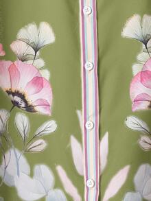 Lacomfia 2pcs Women Casual Button Collar Printed Set - Green - View 5