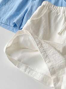 Comfortcana 2条浅蓝色和白色棉麻抽绳腰短裤 - 淺藍色 - 查看 5