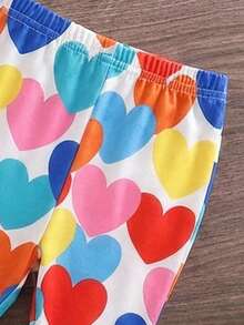 SHEIN Baby Girl Heart Print Asymmetric Hem Halter Top And Flare Pants Set - Multicolor - View 6