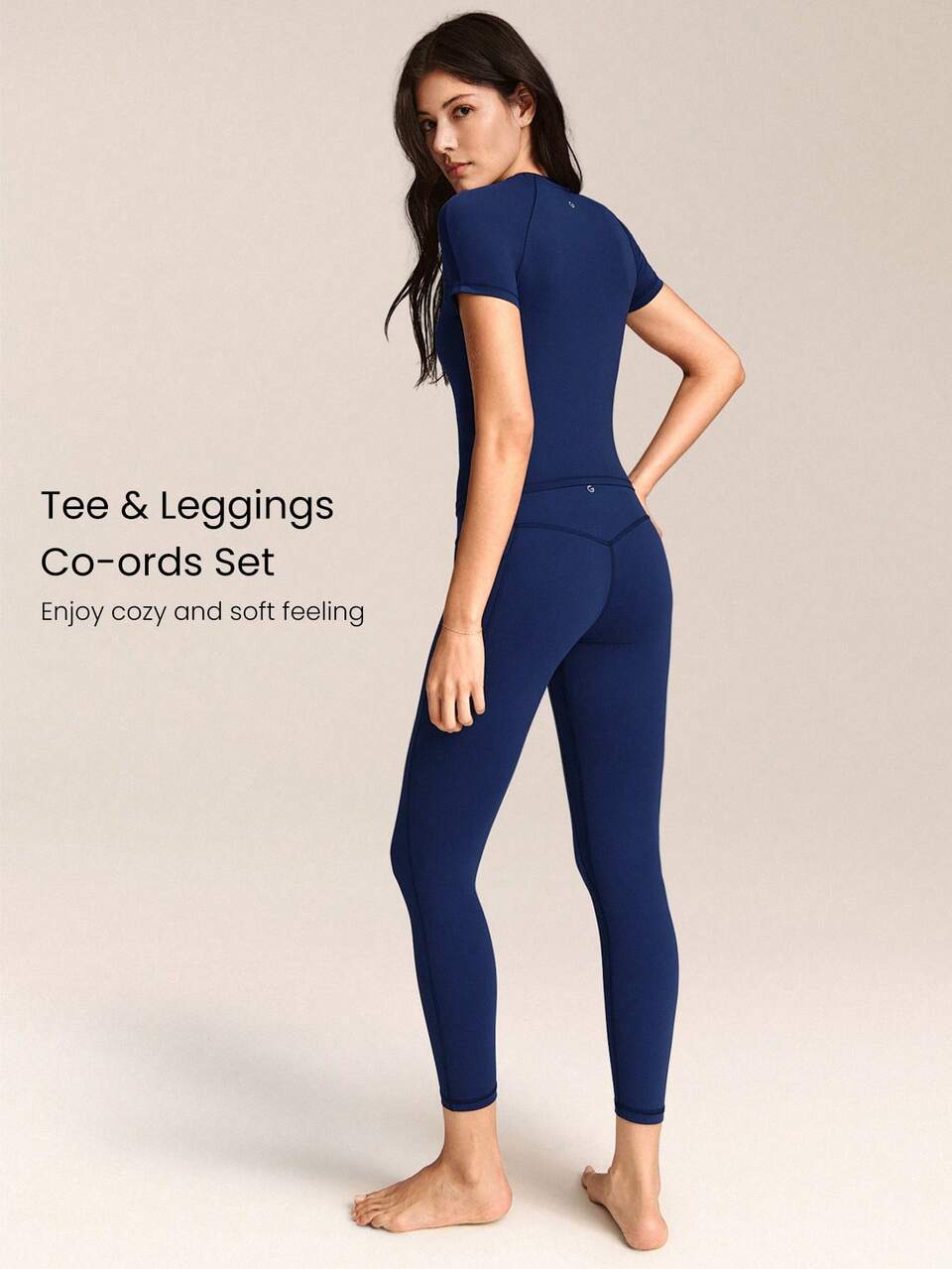 2 Pieces Everyday Glow Ultra-Soft Lightweight Stretchy Short-Sleeve Crew Neck Crop Top & FeatherFit™ Leggings Set Low Impact Daily Casual Street Wear