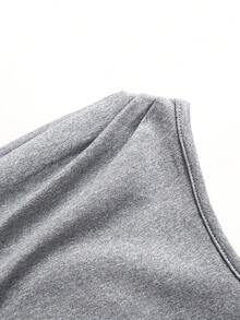 SHEIN 少女休闲不对称下摆修身针织上衣和直筒裤套装，浅灰色，春夏款 - 淺灰色 - 查看 4