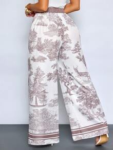 SOLERSUN 性感优雅女士沙滩度假春夏艺术印花油画长裤 - 棕色 - 查看 2