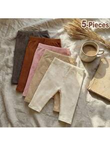 Loomiva 5件套新生儿男女宝宝纯色柔软弹力腰裤，适合外出、居家、休闲穿着，可爱又实用，可作礼物，适合一个月大的新生儿。 - 彩色 - 查看 7