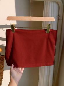 Comfortcana Summer Red Linen Mini Low-Waist Skirt - Red - View 3