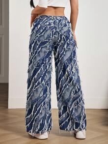 SHEIN PETITE Women's Casual Versatile Flared Jeans With Pockets And Button Design - Blue - View 2