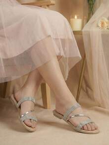 Sandalia plana en dorado, dorado rosado y plateado - Plateado - Ver 4