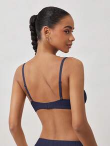 Ocili 100% Cotton Ribbed Comfortable Basic Minimalist Chic Autumn Casual Women Bra - Navy Blue - View 2