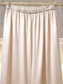 GlowEve Quần ống đứng dáng rộng, màu trơn, cạp chun, thiết kế tối giản. - Màu be - Xem 6