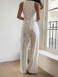 Livesso 2pcs Women Casual Printed Tank Top & Pants Set - Beige - View 5