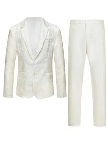 Calvornis Costume de mariage minimaliste pour homme, veste et pantalon de couleur unie, manches longues, pour cérémonie - Blanc - Voir 3