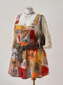SHEIN CURVE+ Plus Size Women's Colorful Bohemian Print Strap Dress, Summer - Multicolor - View 5