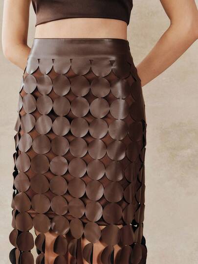  Anewsta New Elegant Hollow Polka Dot Vacation Style Skirt, Retro Chic Textured Tassel Fashionable Versatile Skirt For Women