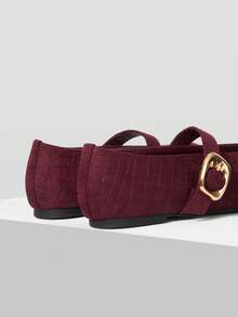 MOTF PREMIUM WOMEN'S COMMUTING CASUAL COMFORTABLE VERSATILE MARY JANE SQUARE TOE FLAT SHOES VALENTINE'S DAY - Burgundy alligator pattern - View 8