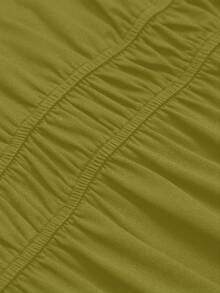 EMERY ROSE Plus Size Yellowish-Green Pleated Casual Summer Dress Maxi Women Outfit - Green - View 6