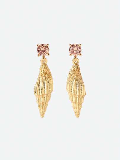 Opalesca Fashionable & Elegant 14K Gold Plated Zirconia Shell Dangle Earrings, Vacation Style,Outfits,Old Money,Beaded,Wedding/Bridal Accessories,Fairycore/Fairy,Pearl,For Mom/Women/Girl/Mother,Elegant,Premium,Classy,Crystals