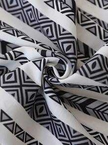 Brillora 女士几何印花休闲百搭阔腿裤，适合日常穿着 - 白色 - 查看 8