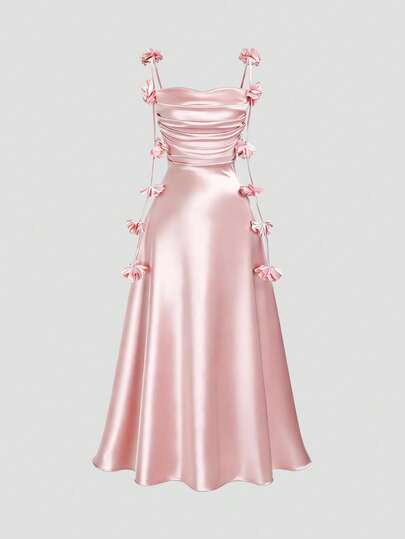 Sweetra Women's Spring Backless Sexy Bodycon Dress, Floral Strap, Comfortable, Elegant, Suitable For Outing, Pink