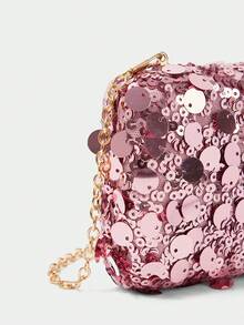 SHECARRY 女士手拿包 粉色不规则亮片方形晚宴包、圣诞节、新年手提包 - 粉色 - 查看 7