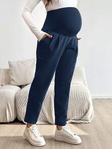 SHEIN Maternity Solid Color Casual Pants - Royal Blue - View 3