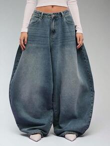 COUREZ Quần jeans ống loe cạp trễ phối vải cotton cotton cổ điển, màu xanh nhạt, phong cách đường phố thường ngày Y2K Leisure Music Festival - Màu xanh hải quân - Xem 2