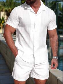 VENTUSAIL Ensemble casual pour homme composé d'une chemise à manches courtes unie et d'un short, coupe simple à un rang - Nude - Voir 1