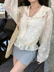 Livesso Women's Lace-Up Loose Casual Jacket, White, Spring - Beige - View 5